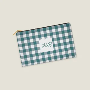 Teal Gingham Personalized Zipper Pouch