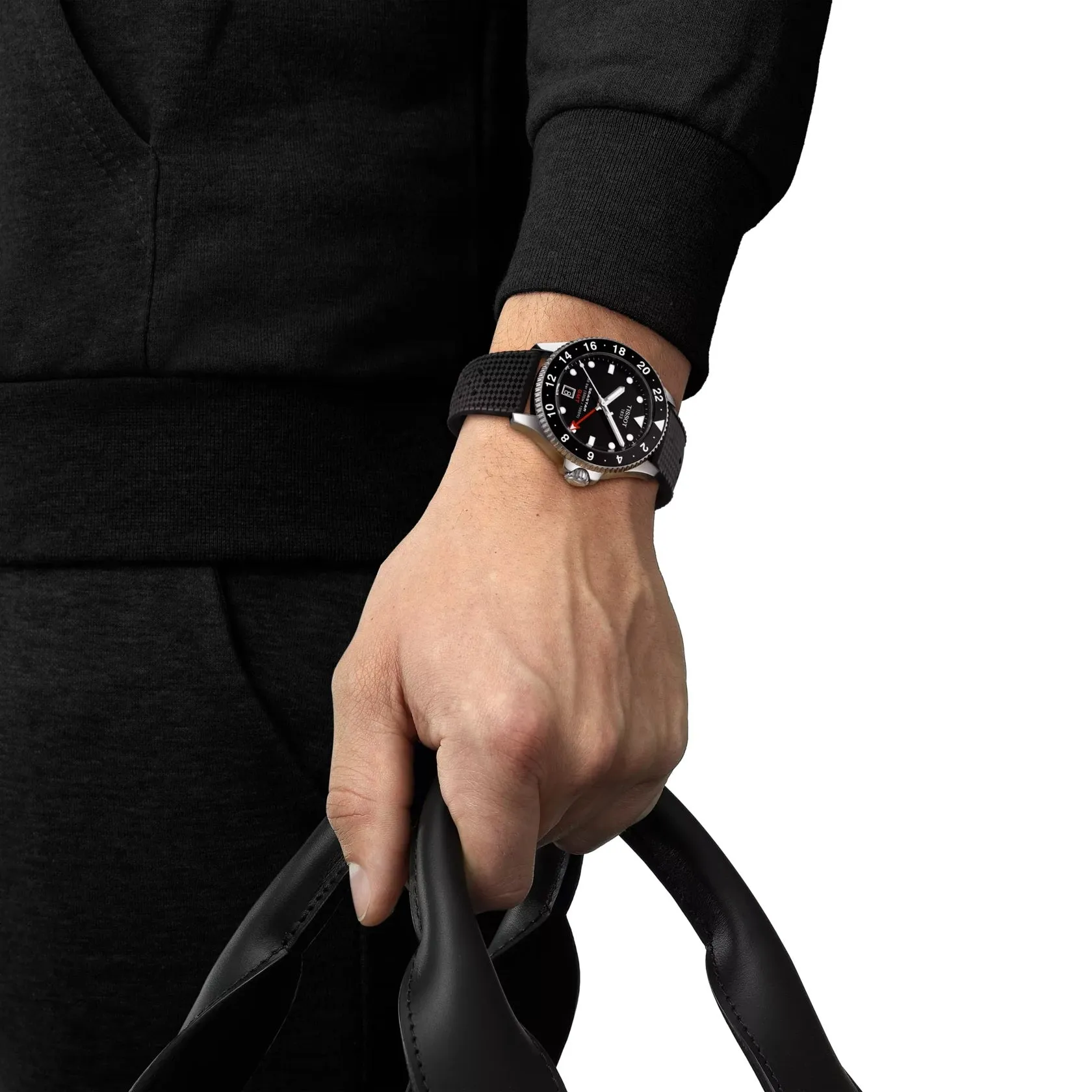 Tissot Seastar 1000 Quartz GMT Mens Stainless Steel Black Dial Black Rubber Strap Watch