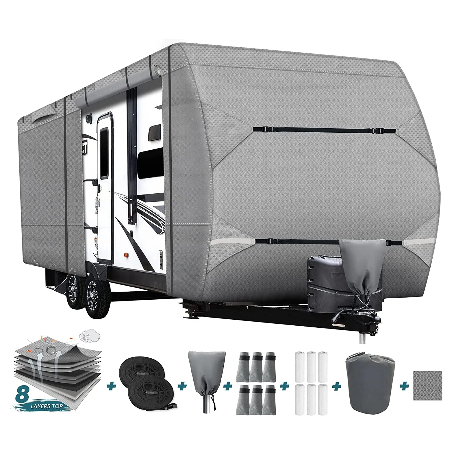 Travel Trailer Camper RV Covers Gray Upgrade 8 Layers