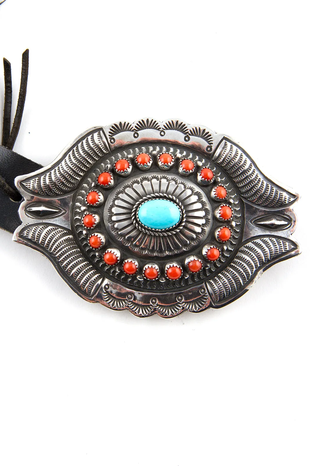 Turquoise and Coral Sterling Concho Belt