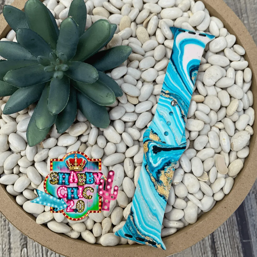 Turquoise and Gold Swirl Print Watchbands