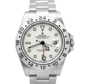 UNPOL. Rolex Explorer II Polar White NO HOLES 3186 Stainless 40mm REHAUT 16570