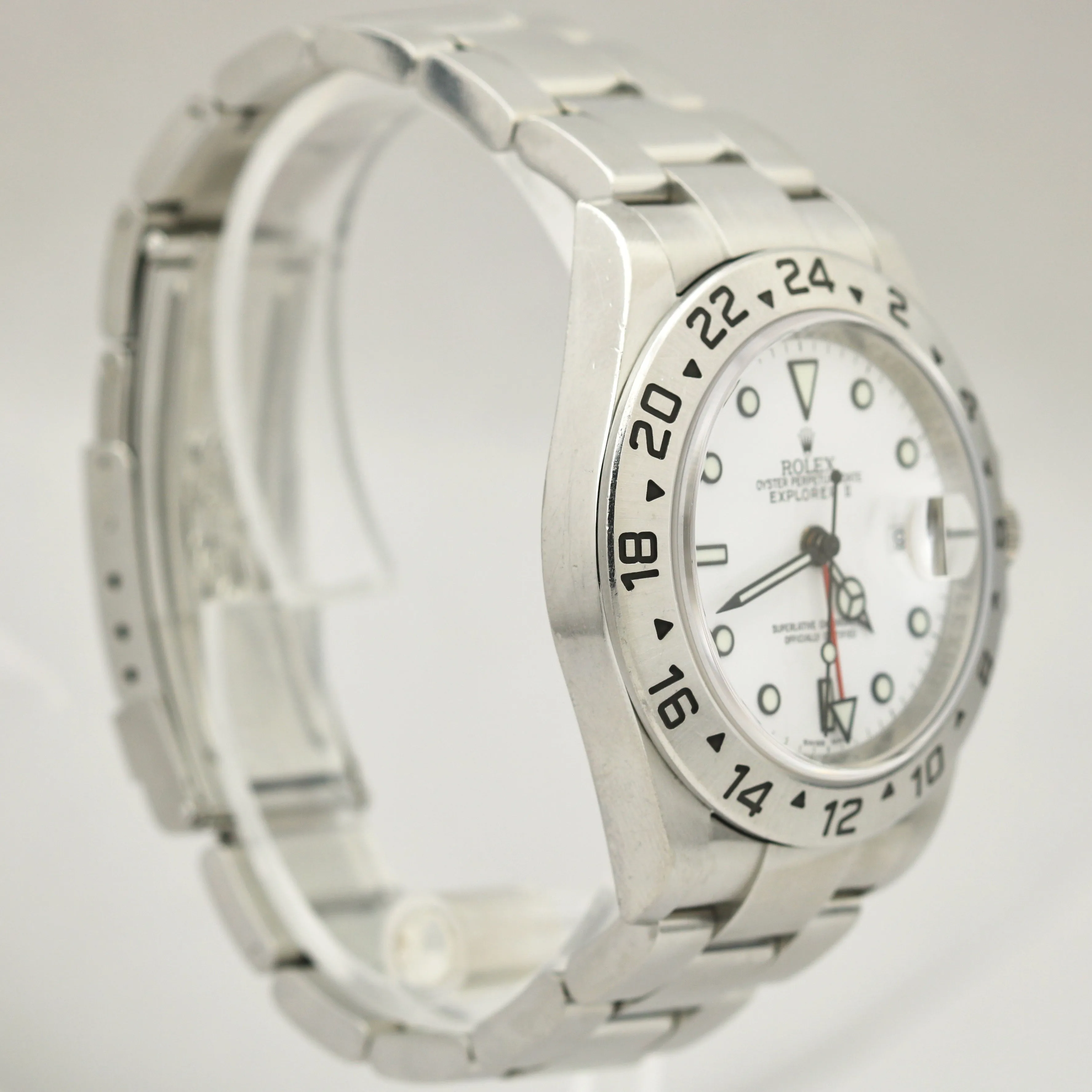 UNPOL. Rolex Explorer II Polar White NO HOLES 3186 Stainless 40mm REHAUT 16570