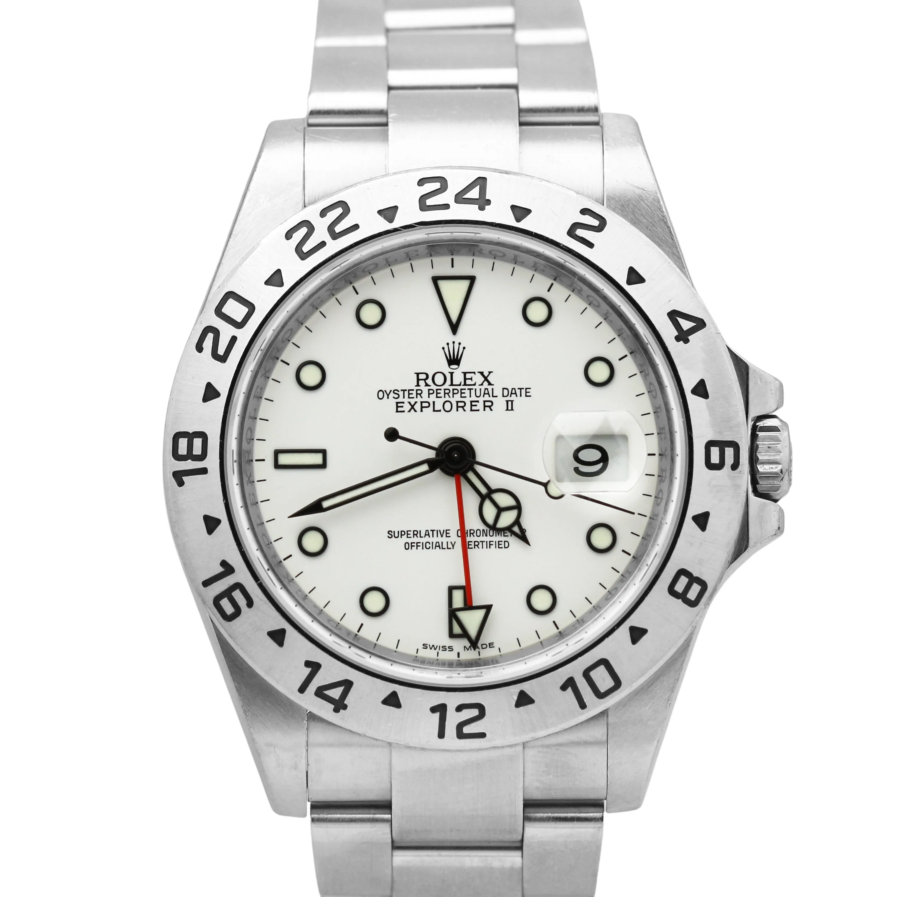 UNPOL. Rolex Explorer II Polar White NO HOLES 3186 Stainless 40mm REHAUT 16570