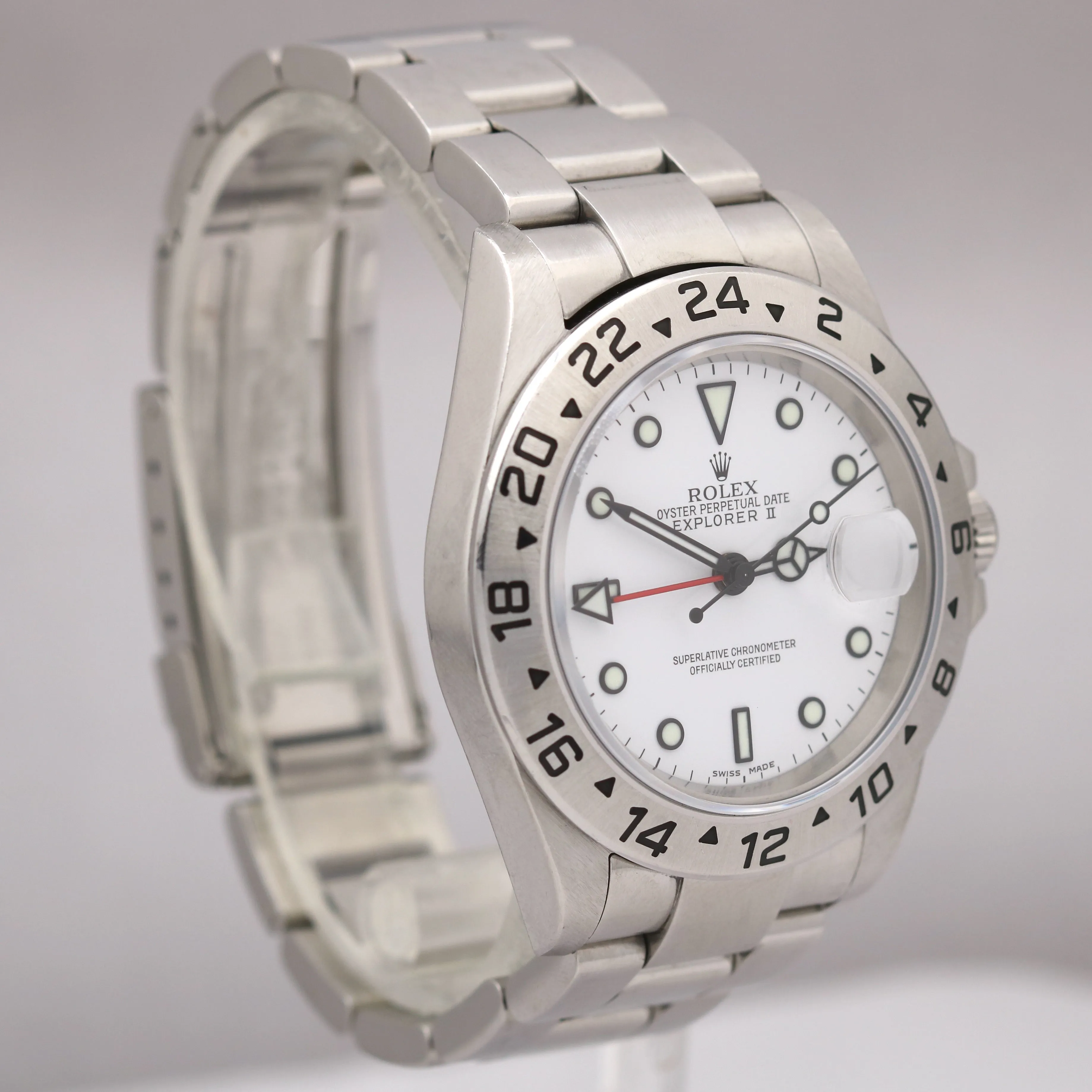 UNPOLISHED Rolex Explorer II Polar White NO-HOLES GMT Date Watch 40mm 16570