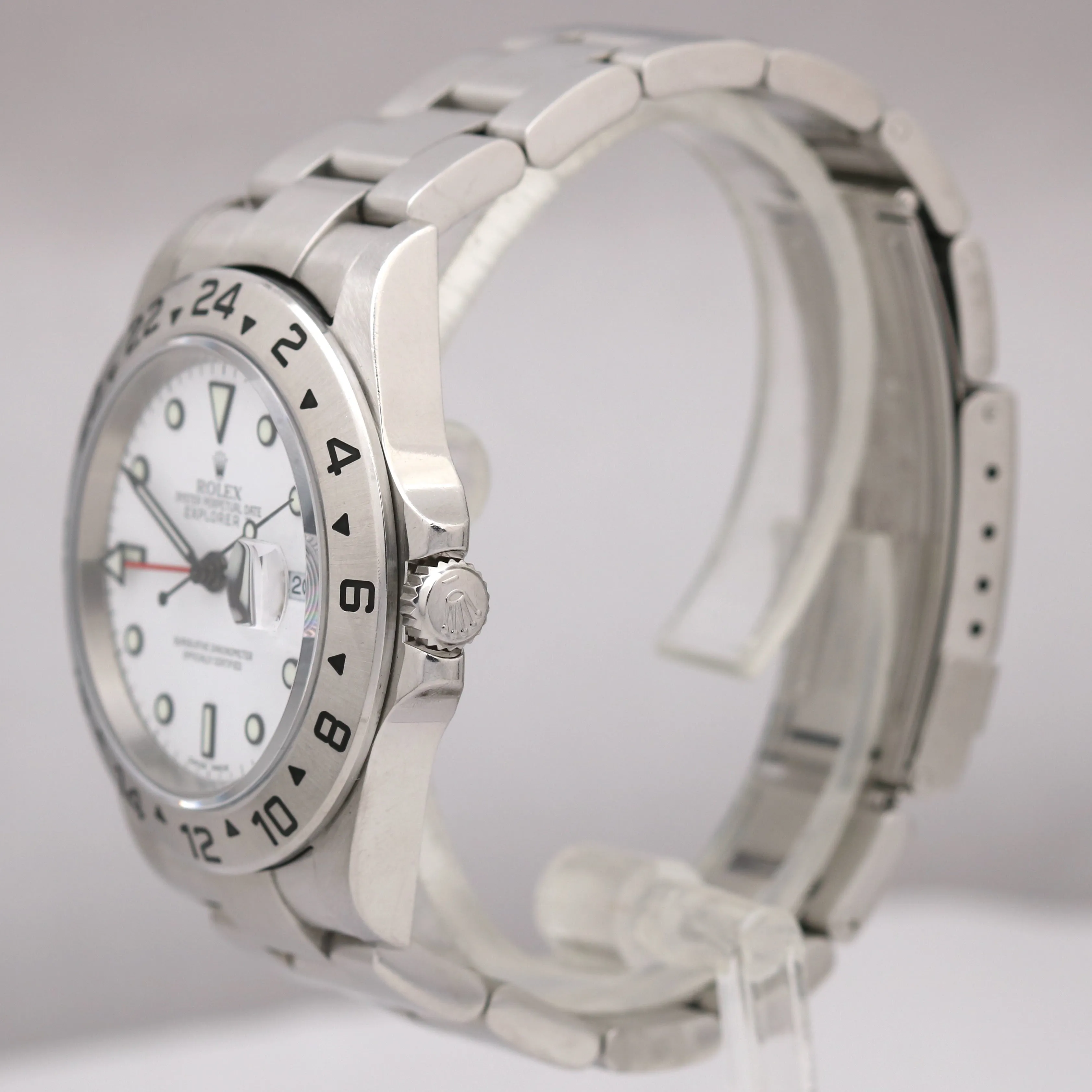 UNPOLISHED Rolex Explorer II Polar White NO-HOLES GMT Date Watch 40mm 16570