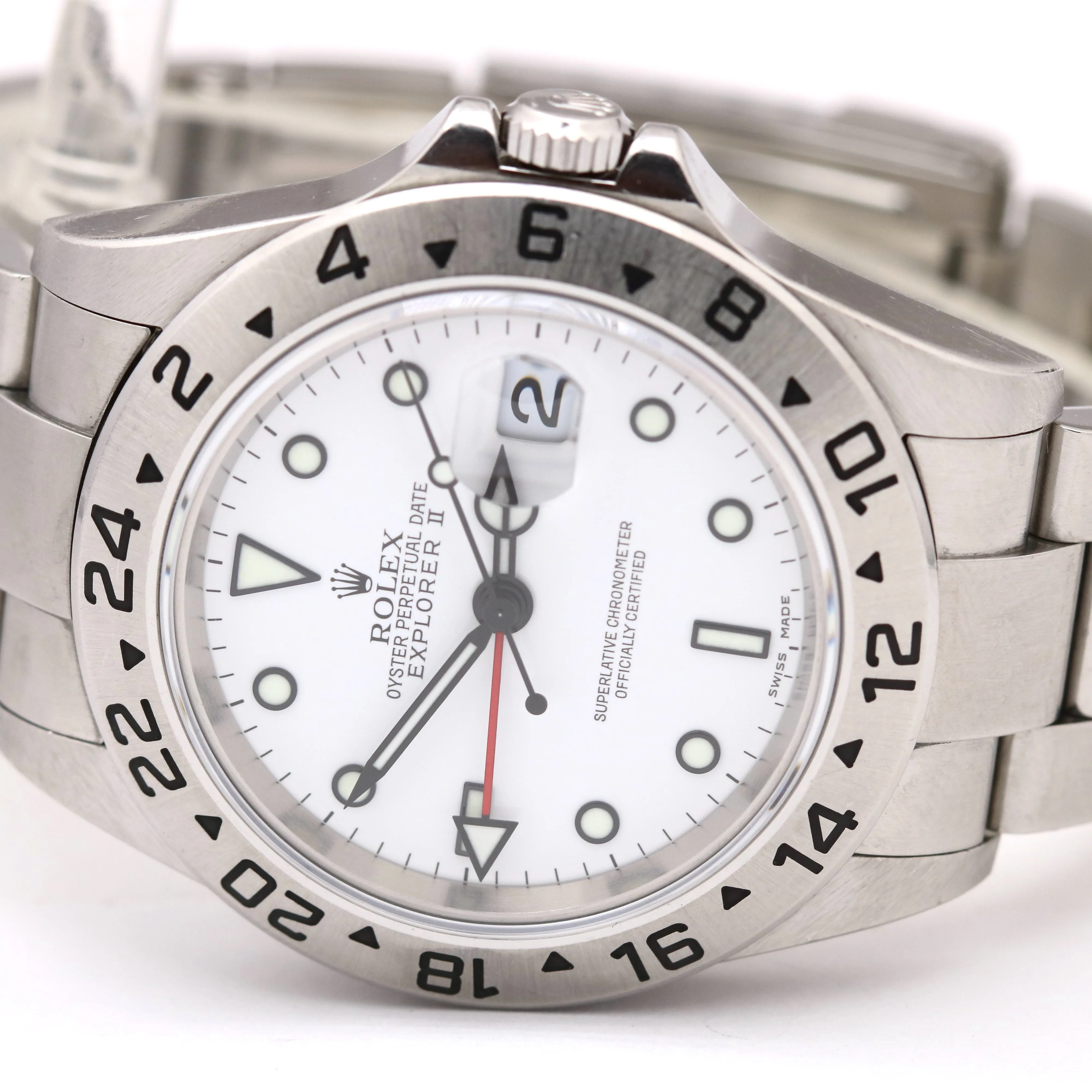 UNPOLISHED Rolex Explorer II Polar White NO-HOLES GMT Date Watch 40mm 16570