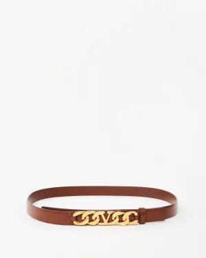 Valentino Brown Leather VLogo Chain Leather Belt GHW - 85
