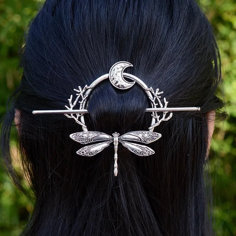Vintage Renaissance Crescent Moon Cloud Hair Barrette Witchy Moon Hair Stick