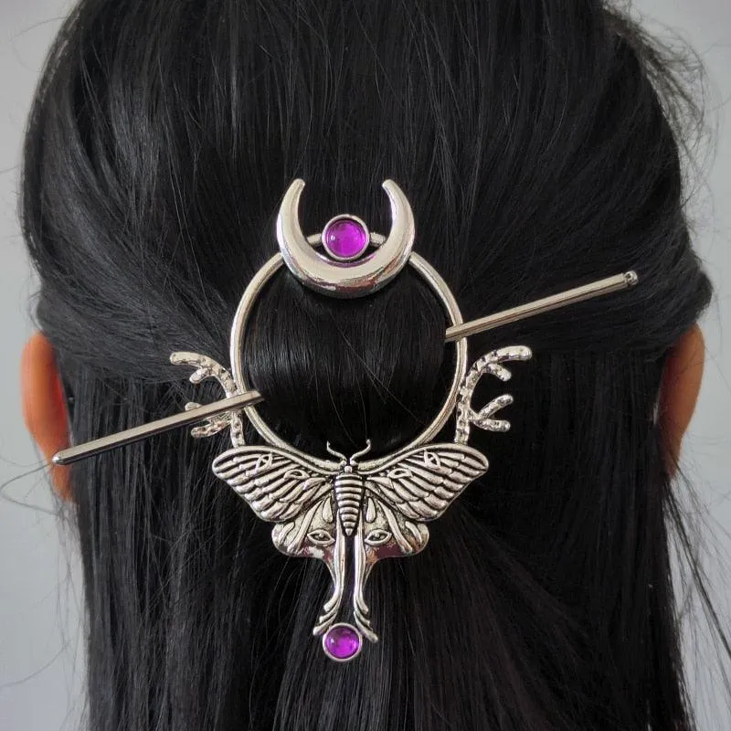 Vintage Renaissance Crescent Moon Cloud Hair Barrette Witchy Moon Hair Stick