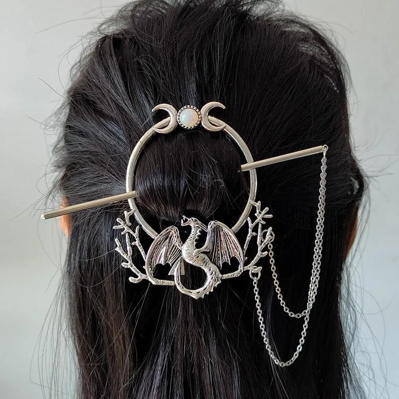 Vintage Renaissance Crescent Moon Cloud Hair Barrette Witchy Moon Hair Stick