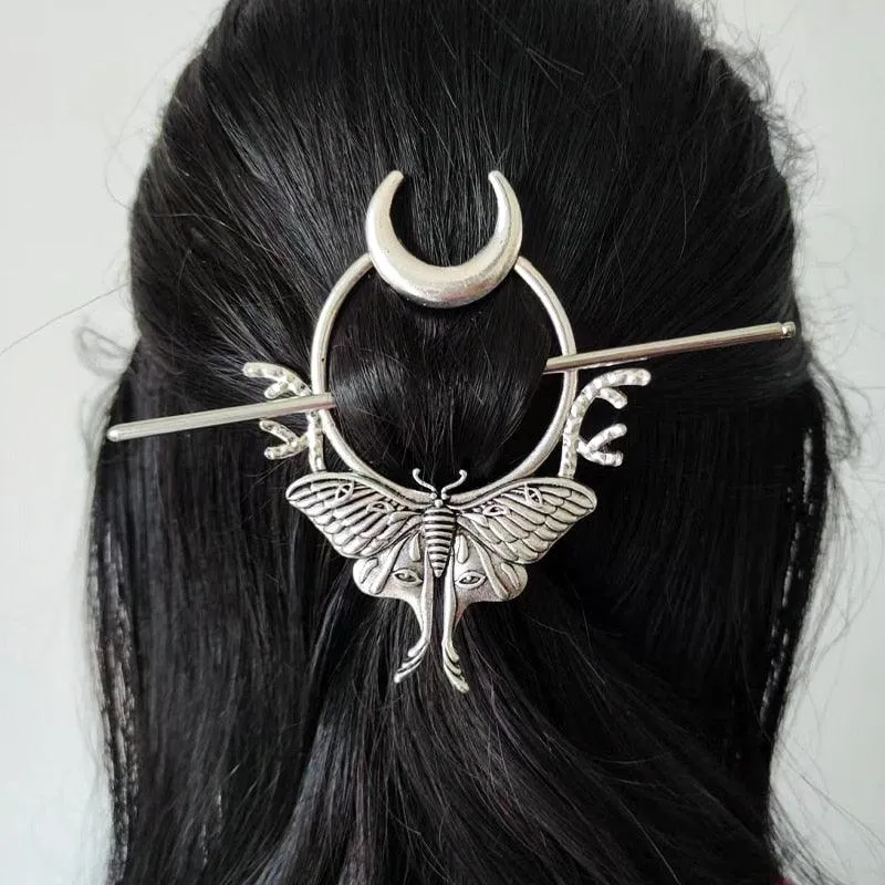Vintage Renaissance Crescent Moon Cloud Hair Barrette Witchy Moon Hair Stick