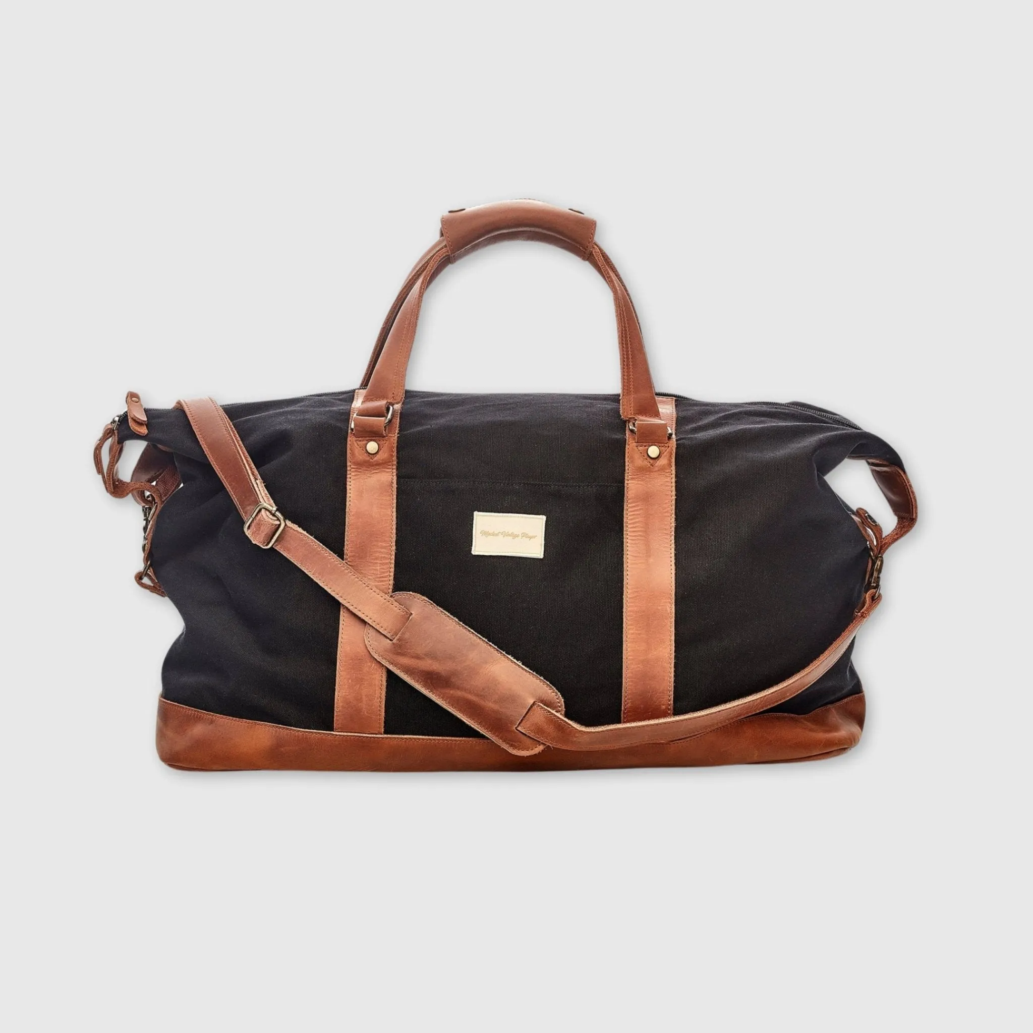 Waxed Canvas / Leather Weekender Bag - Black
