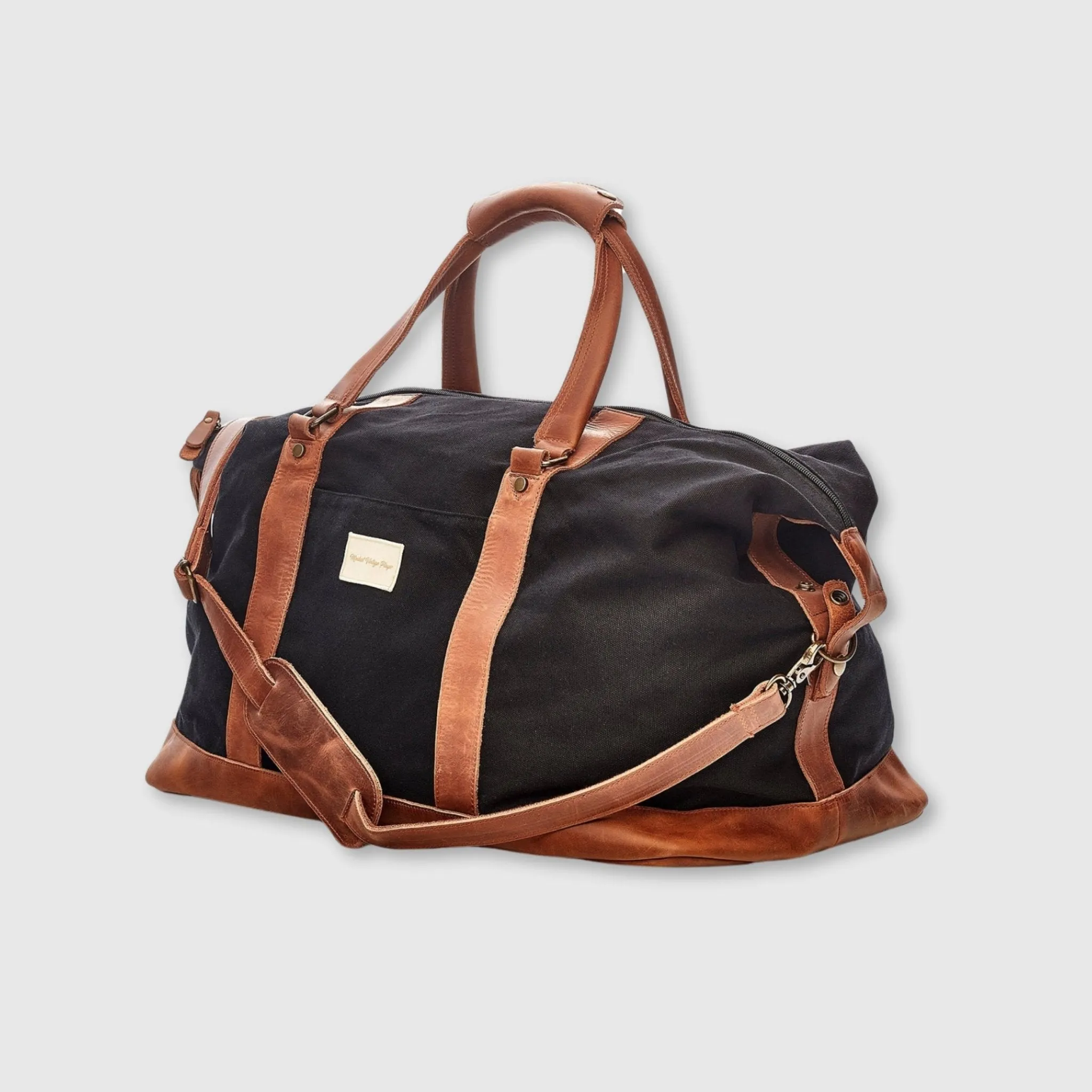 Waxed Canvas / Leather Weekender Bag - Black
