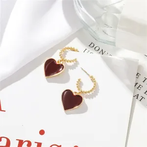 Wine Red Enamel & 18K Gold-Plated Heart Huggie Earrings