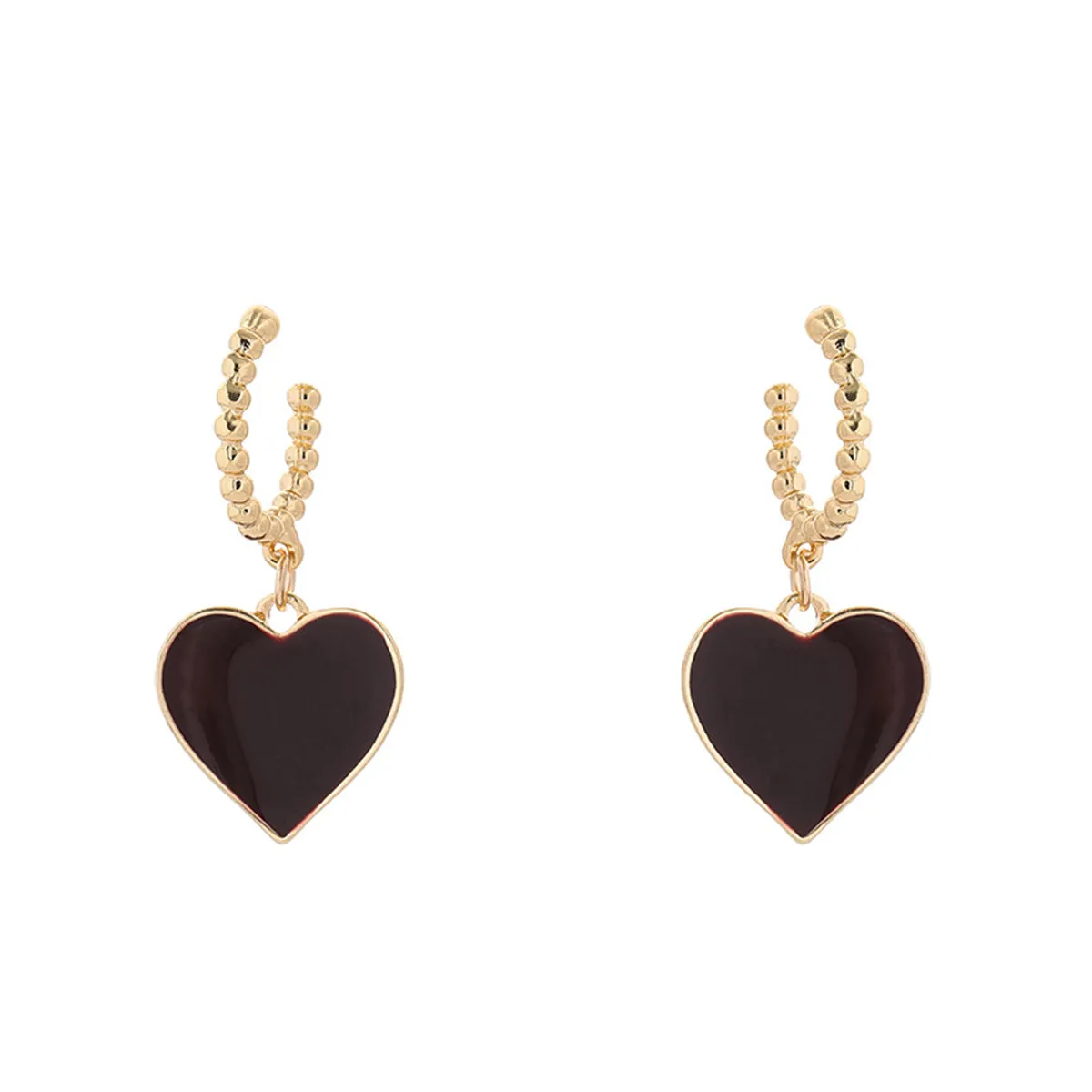 Wine Red Enamel & 18K Gold-Plated Heart Huggie Earrings